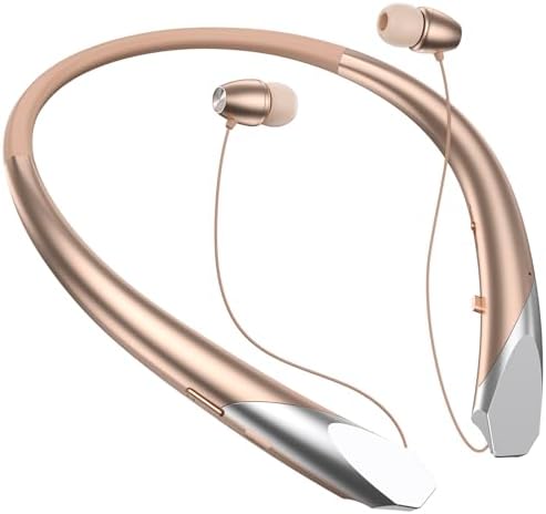 Bluetooth Neckband Headphones Retractable, Wireless Headset Retractable Earphones Noise Cancelling Sweatproof Stereo Earbuds with Mic, Sports Earphones (Rose)
