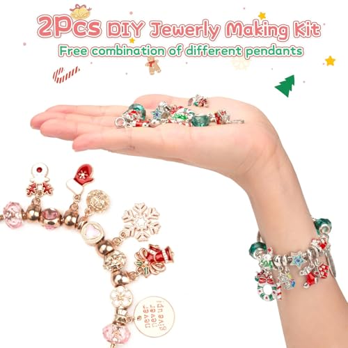 Advent Calendar 2024 Girls Bracelet Christmas Countdown Calendar,24 Days Pink DIY Christmas Charm Bracelet Gift for Girl