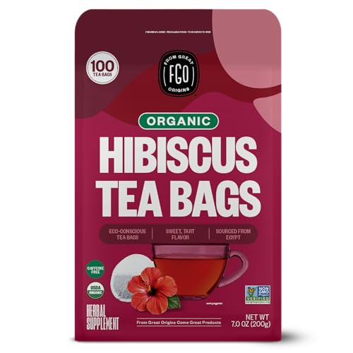 FGO Organic Hibiscus Tea, 100 Count, Eco-Conscious Tea Bags, Caffeine Free, Packaging May Vary (Pack of 1)