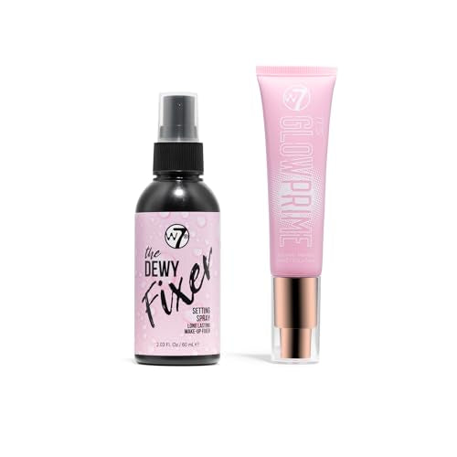 W7 The Fixer Glow Set - Makeup Primer & Setting Spray Duo for Radiant, Dewy Finish - Golden Sheer Coverage, Lightweight & Non-Sticky