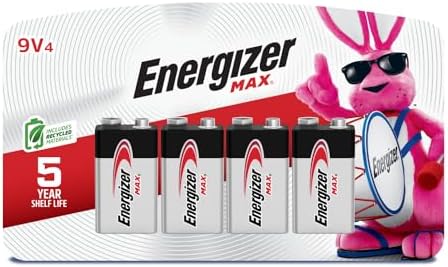 Energizer MAX 9V Batteries (4 Pack), 9 Volt Alkaline Batteries