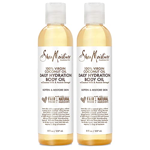SheaMoisture Body Oil, Daily Hydration 2-Pack – Lightweight, Non-Greasy Moisturizer with 100% Extra Virgin Coconut Oil, Coconut Milk, and Acacia Senegal, 8 Oz Ea