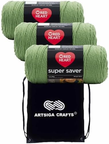 Red Heart Super Saver Tea Leaf E300-624 (3-Skeins - Same Dye Lot) Worsted Medium #4 Acrylic Yarn for Crocheting and Knitting with Project Bag