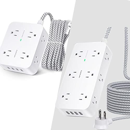 Surge Protector Power Strip- 8 & 12 Widely Outlets with 4 USB Charging Ports,3 Side Outlet Extender with 5Ft Braided Extension Cord, Flat Plug, Wall Mount, Desk USB Charging Station for Home Office ET