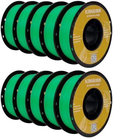 Kingroon PLA 3D Printer Filament,10 Rolls, Dimensional Accuracy +/- 0.03 mm, 10kg Spool(22lbs), 1.75 mm,Green