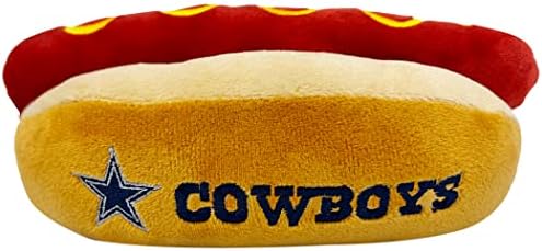 Pets First NFL Dallas Cowboys HOT Dog Plush Dog & CAT Squeak Toy - Cutest HOT-Dog Snack Plush Toy for Dogs & Cats with Inner Squeaker & Beautiful Football Team Name/Logo, 8 x 5 x 3 Inches