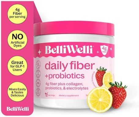 Daily Fiber Supplement Powder with Collagen, Probiotics & Electrolytes | Supports Digestive Health, Gut Balance & Debloating | Strawberry Lemonade | 16 Servings