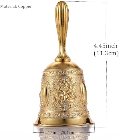 Super Loud Solid Brass Gold Hand Call Bell for Ringing at Wedding, Hand Bells for Seniors Bedside, Teacher Classroom Bell, Dinner Bell, Tibetan Bells, Meditation Bell, Gift for Bedridden Mom