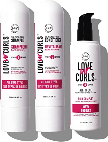 LUS (Love Ur Self) 3-Step System Shampoo and Conditioner Set with All-in-One Styler for Wavy Hair Nongreasy & Moisturizing - 8.5oz each