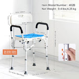 VEVOR Shower Chair Seat with Padded Arms and Back, Shower Stool with Reinforced Crossbar, Adjustable Height Bench Bath Chair for Elderly Disabled, Shower Chair for Inside Shower Bathtub, 400 lbs