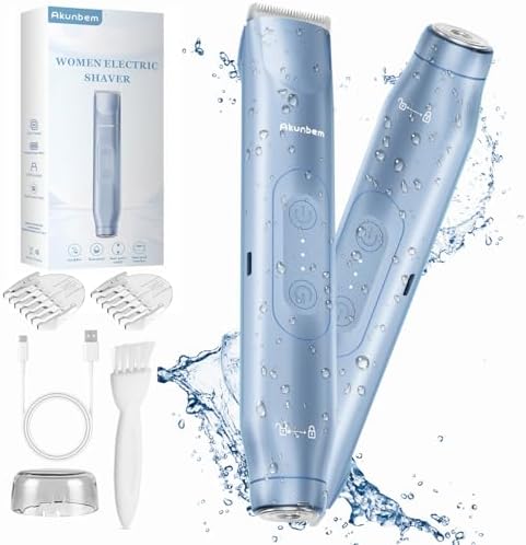2 in 1 Women Electric Shaver Dual Head Bikini Trimmer for Women IPX7 Waterproof Wet & Dry Use Body Hair Trimmer and Facial Hair Remover for Bikini Underarm Leg Arm Body Face, Blue