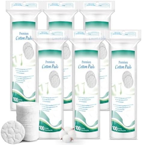Premium Cotton Rounds for Face, 600 Count Makeup Remover Pads, 100% Pure & Natural Facial Cleansing Round Pads, Hypoallergenic, Lint-Free