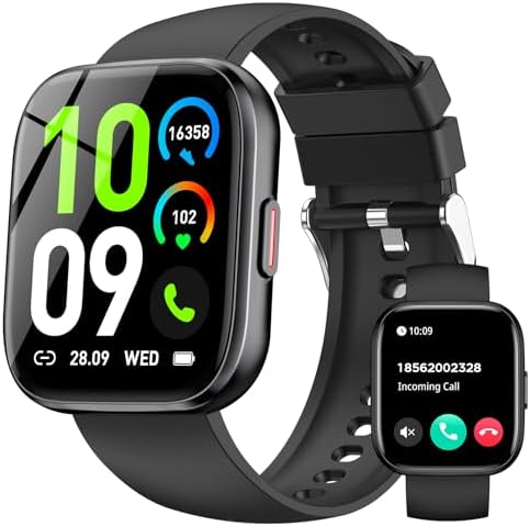 Smart Watches for Men Women Answer/Make Call, 1.85" Fitness Watch with 120+ Sports Modes, Heart Rate/Blood Oxygen/Activity Tracker, Pedometer, IP68 Smartwatch for iOS Android Samsung (Black, 1.85”)