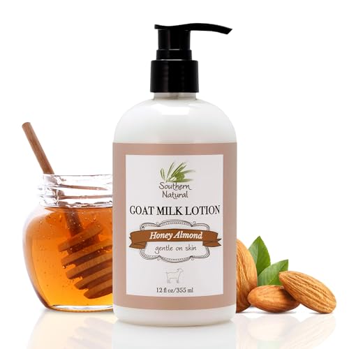 Southern Natural Goat Milk Lotion (12 oz) Face and Body Moisturizer For Dry Skin - Moisturizing Skincare and Hand Cream - Honey Almond Scent