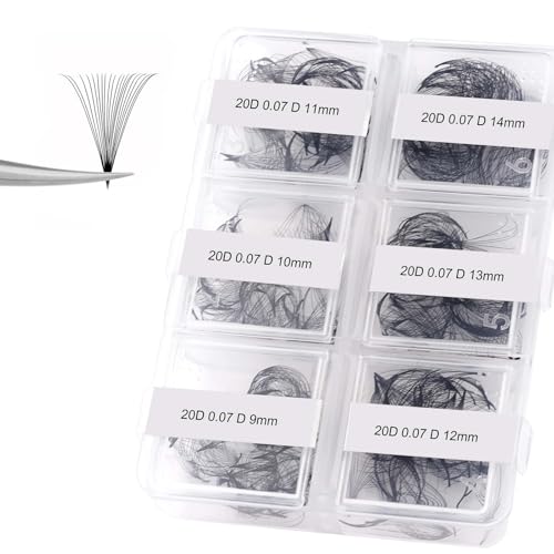 FADLASH Premade Fans Eyelash Extensions 300pcs 20D Premade Lash Fans D Curl Pre Made Fans Lash Extensions Volume Eyelash Extensions Premade Eyelash Fans Loose Fans (20D-07D-9-14mm)
