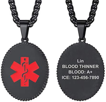 Supcare Medical Alert Necklace for Men Women, Stainless Steel Engraved Medical Emergency Pendant,Customized Medical ID Jewelry(16 Types)