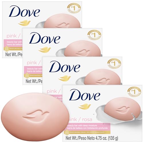Dove Soap, Pink Beauty Bar 4-Pack – 3-in-1 Moisturizing Face, Body & Hand Soap, 4.75 Oz Ea