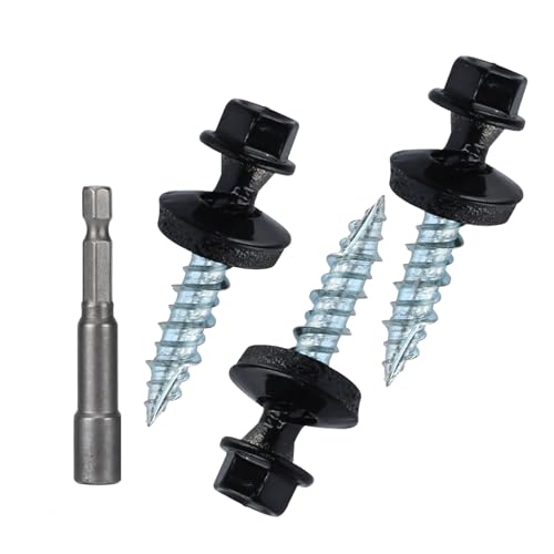 Metal Roofing Screws 10 x 1 inch, Black Hex Head Sheet Metal Roof Screw with EPDM Washer for Corrugated Roofing (250Pcs)