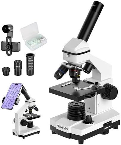 Aomekie Biological Compound Microscope for Adults Kids 40X-2000X Magnification,Lab Compound Monocular Microscope Kit with Slides Dual Led Light and Phone Adapter