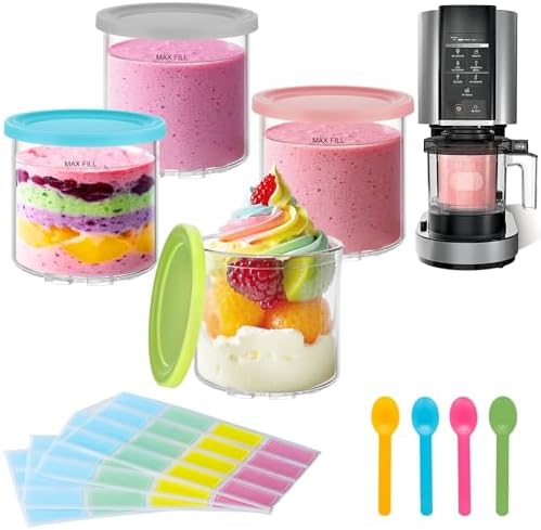 4 Pack Creami Pint Containers and Lids for Ninja, Compatible with Ninja NC299 NC300 Series Creami Maker Maker Machine Accessories, BPA Free & Dishwasher Safe, Assorted Colors