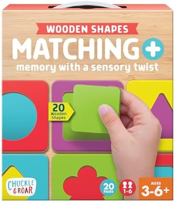 Chuckle & Roar - Matching+ Wooden Sensory Shapes - Logic Puzzles - Premium Wood Construction - Flat Board Puzzle Pieces for Ages 6 and up
