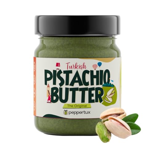 Peppertux Farms Pistachio Butter - Natural Vegan Spread Pistachio Paste for Baking, Cake, Ice Cream, Cookie & More - Gluten-Free, High Protein Turkish Pistachios Flavoring - Lightly Sweetened (7oz)