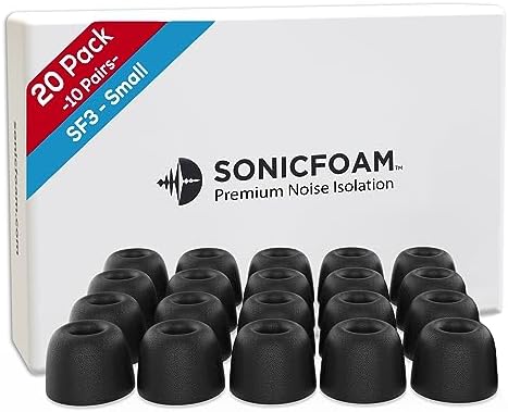 Memory Foam Earbud Tips - Premium Noise Isolation, Replacement Foam Earphone Tips, 20 Pack for in Ear Headphone Earbuds (SF3 Small, Black)
