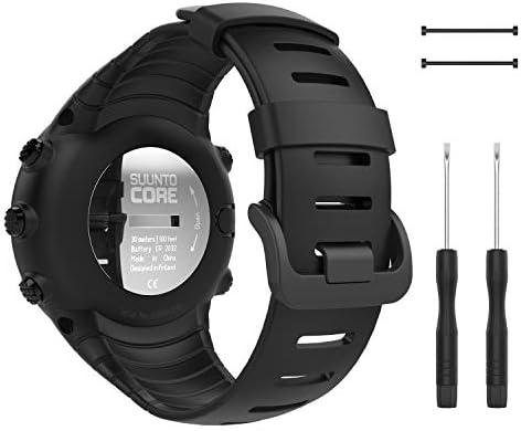 MoKo Suunto Core Watch Band, Classic Replacement Soft Wrist Band Strap with Metal Clasp for Suunto Core Smart Watch, Fits 5.51"-9.06" (140mm-230mm) Wrist, All Black