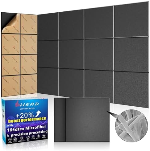 15 pcs 165dtex Microfiber Acoustic Panels ，Self-Adhesive Soundproof Wall Panels, 12 x 12 x 0.4 in Sound Proof Foam Panels for Walls, High Density, Noise Dampening Panels for Home Studio（Black）