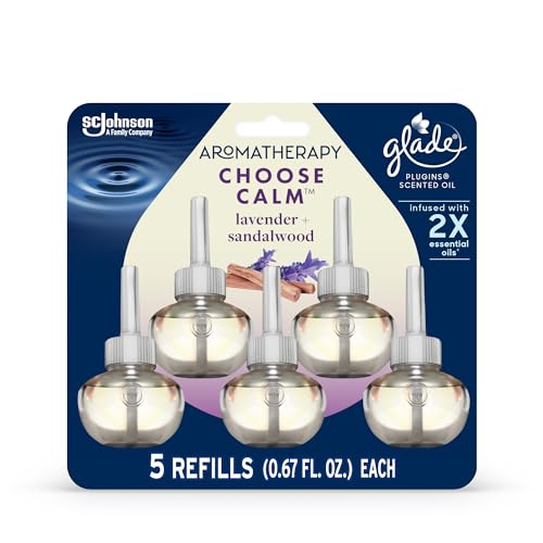 Glade Aromatherapy PlugIns Refills Air Freshener, Scented and Essential Oils for Home and Bathroom, Choose Calm Scent, 3.35 Fl Oz, 5 Count