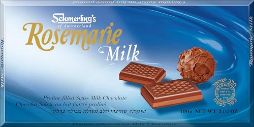 Schmerling’s Rosemarie Premium Swiss Chocolate - Milk Chocolate Bars with Praline Filling - GMO Free - Kosher For Passover OU - 3.5oz Each (Pack of 5)