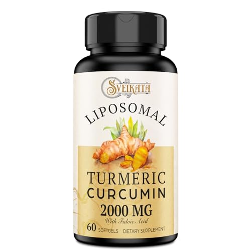 Liposomal Turmeric Curcumin Supplement 2000mg, 95% Standardized Curcuminoid Extract & Organic Root Powder with Piperine Black Pepper Fruit (15mg), 60 softgels, Non-GMO