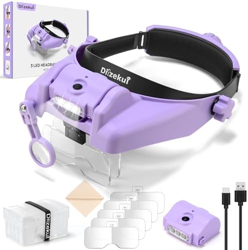 Magnifying Glass with Light, Magnifying Glasses for Close Work 1X-14X, Magnifier Headset with 2pcs Detachable Lights,Upgraded USB C Charge Built-in 500mAh Suit for Crafts Hobbies Cross Stitch