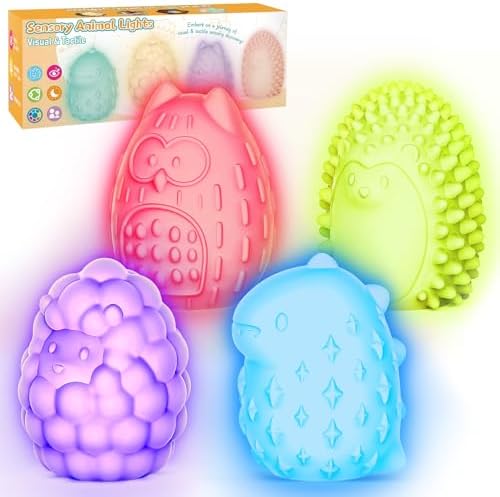 Subao 4 Textures 7 Colors Sensory Lights for Autism & ADHD,Animal Night Light for Kids Sensory Toys for Toddlers,Light Up Autism Sensory Products,Xmas Birthday Easter Gifts for Boys Girls Ages 3+