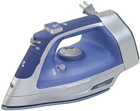 Hamilton Beach Steam Iron & Vertical Steamer for Clothes with Scratch-Resistant Durathon Soleplate, 8' Retractable Cord, 3-Way Auto Shutoff, Anti-Drip, 1500 Watts, Blue