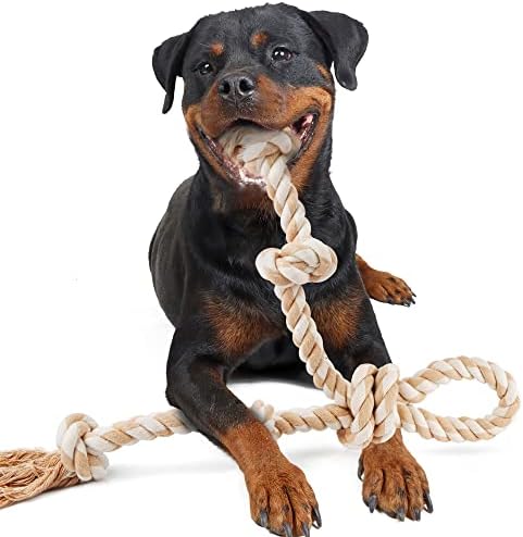 Fida Dog Rope Toys for Aggressive Chewers,Large Dog Toy Designed for Tug of War, Tough Dog Rope Toy Indestructible Made of Undyed Natural Cotton, 29" Large Dog Toys with 3 Big Knots and a Handle