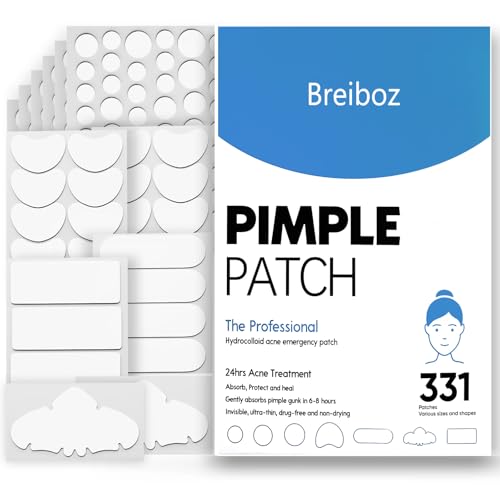 Pimple Patches Large for Face, Acne Patches, Zit Patches Hydrocolloid Pimple Patch Invisible for Day and Night with Tea Tree, Salicylic Acid & Cica Oil-331 Patches, 7 size, 5 shapes