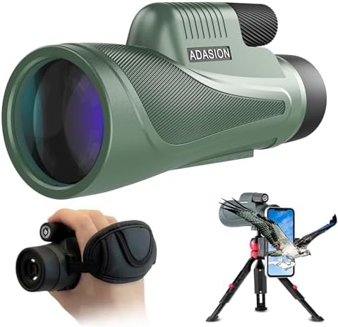 Adasion Monocular for Adults，12x56 Monocular Telescope with Smartphone Tripod,Phone Adapter Portable Bag - Ideal for Bird Watching, Hiking, Camping