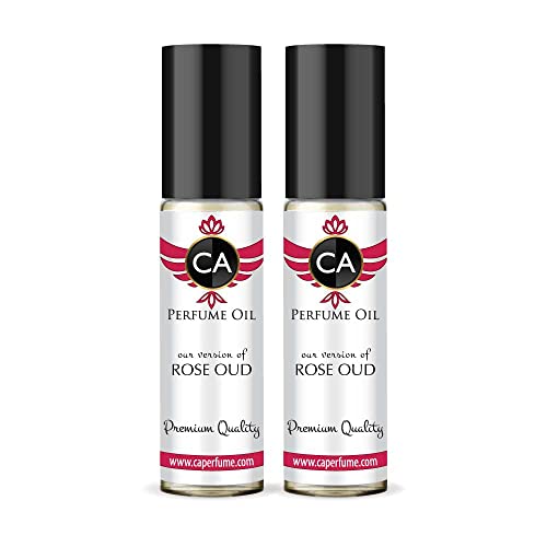 CA Perfume Impression of Rose Oud For Women & Men Replica Fragrance Body Oil Dupes Alcohol-Free Essential Aromatherapy Sample Travel Size Concentrated Long Lasting Attar Roll-On 0.3 Fl Oz-X2