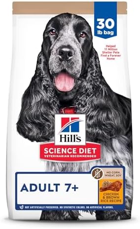 Hill's Science Diet Adult 7+, Senior Adult 7+ Premium Nutrition, Dry Dog Food, No Corn, Wheat, Soy Chicken & Brown Rice, 30 lb Bag