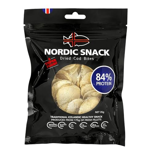 Nordic Catch Freeze Dried Cod Bites Seafood Snacks - Chips made from Wild Caught Icelandic Cod Fish - Healthy Dry Fish Snack, Rich in Omega 3 Fatty Acids, Protein Packed Keto Friendly Dried Fish Jerky - 35g Resealable Bag - 1pk