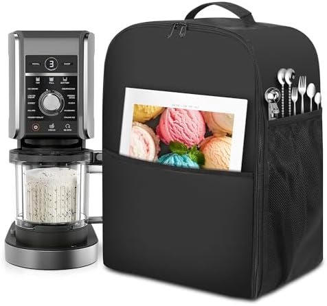 Dust Cover for Compatible with ninja Ice Cream Maker Machine NC501, NC301, NC299AMZ, CREAMi Ice Cream Maker Dust Cover with Handles Front Pocket Side Mesh Pocket