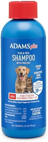 Plus Flea & Tick Shampoo with Precor for Cats, Kittens, Dogs & Puppies Over 12 Weeks Of Age |Sensitive Skin Flea Treatment for Dogs & Cats |Kills Adult Fleas, Flea Eggs, Ticks, and Lice |6 Oz