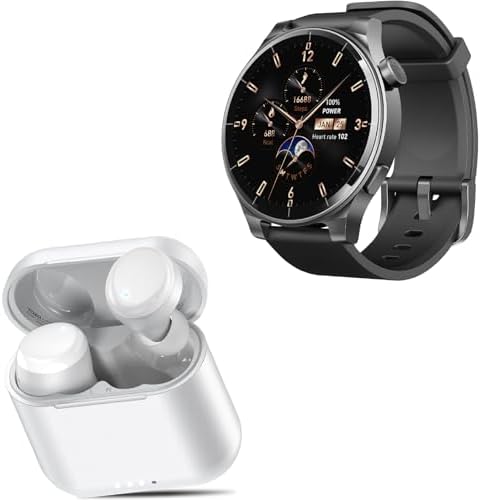 TOZO S5 Smartwatch (Answer/Make Calls) Sport Mode Fitness Watch, Black + T6mini Wireless Bluetooth in-Ear Headphones White