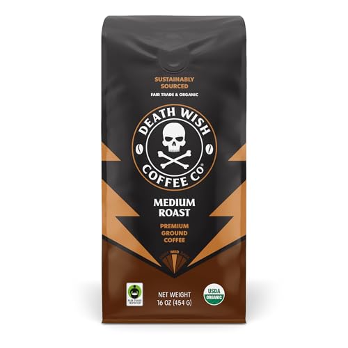 Death Wish Coffee Co., Organic and Fair Trade Medium Roast Ground Coffee, 16 Ounce (Pack of 1)