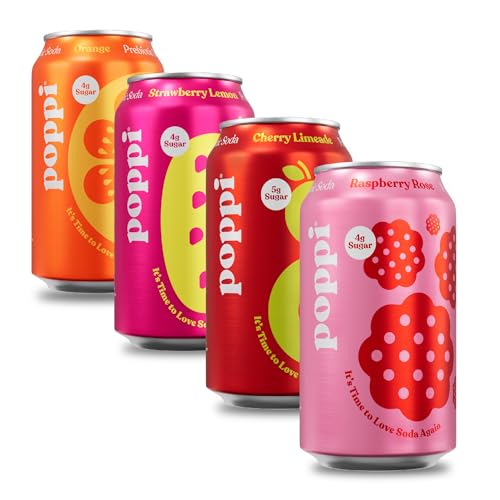 POPPI Sparkling Prebiotic Soda, Beverages w/Apple Cider Vinegar, Seltzer Water & Fruit Juice, Short List Variety, 12oz (12 Pack) (Packaging May Vary)