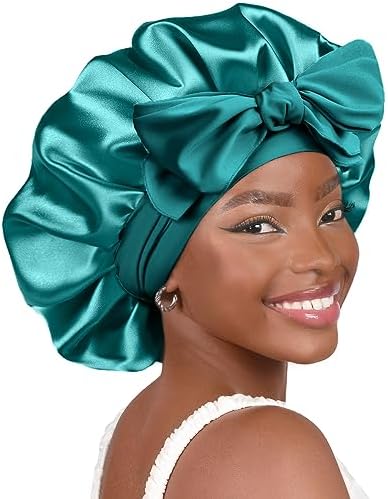 YANIBEST Silk Bonnet for Sleeping Women Satin Bonnet Double Layer Satin Lined Hair Bonnet with Tie Band Curly Hair