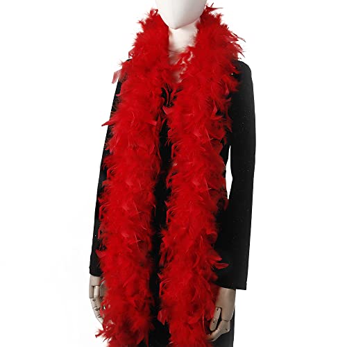 Larryhot 80g Red Feathers Boa - 2Yards Fluffy Boa for Party Bulk,Halloween Costume,Christmas Tree,Concert,and Home Decoration (80g - Red)