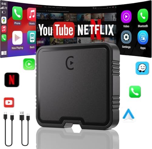 Wireless CarPlay Adapter, Netflix CarPlay Adapter 2025 Upgrade Support YouTube, TF Card Plug & Play Dongle Android Auto Wireless Adapter for Factory Wired CarPlay Cars from 2015 & iOS10+