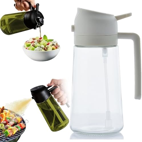Kitchen Maiden 2 in 1 Oil Dispenser, 16.5oz/470 ml Kitchenaid ️2-in-1 Oil Dispenser Light Blocking, Kitchenmaiden 2 in 1 Oil Dispenser and Oil Sprayer for Kitchen Cooking Air Fryer BBQ (Gray 470ml)
